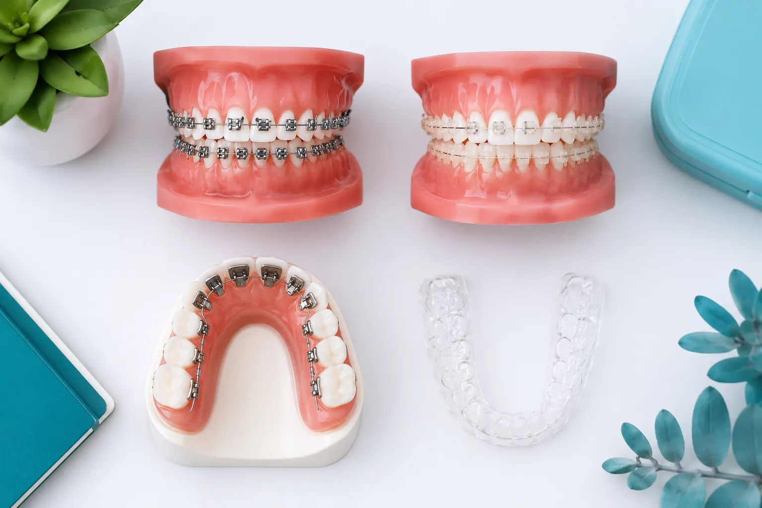 Comparison of metal, ceramic, lingual braces and Invisalign clear aligners