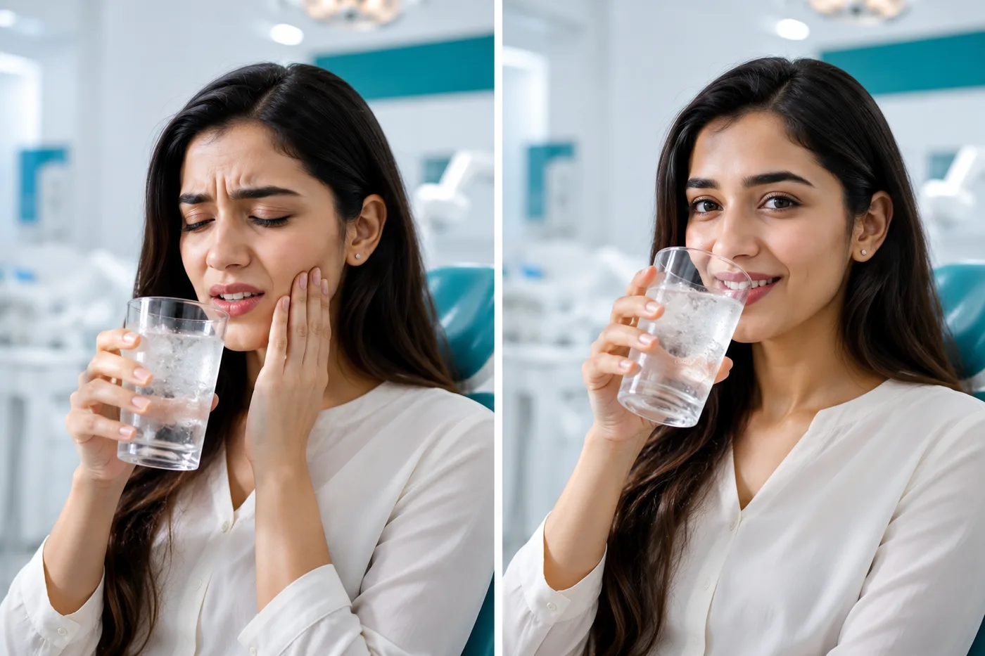 Patient before and after tooth sensitivity treatment