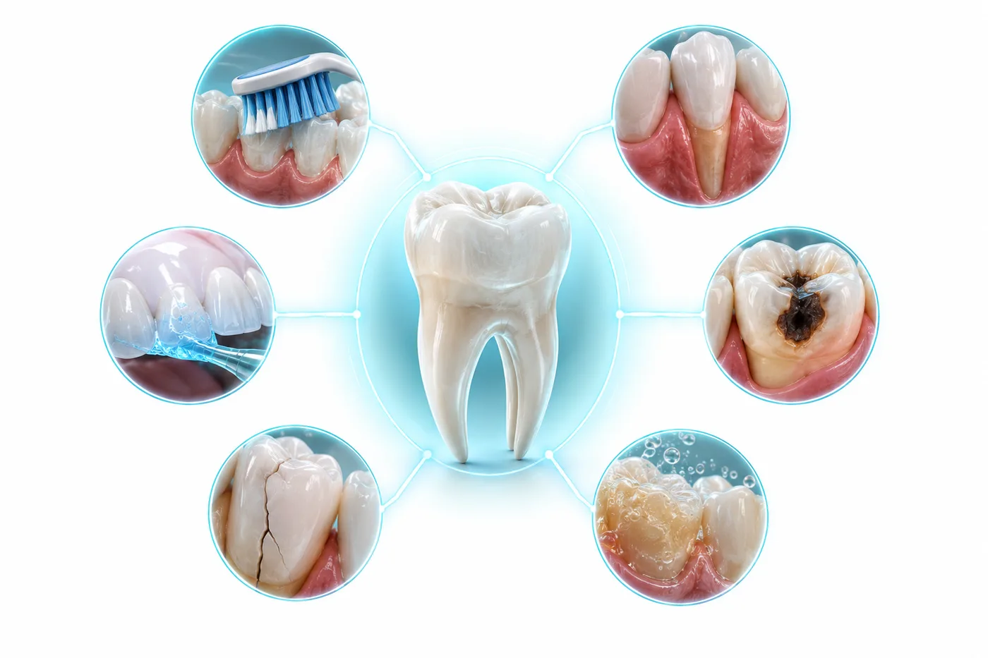Infographic showing the six causes of tooth sensitivity