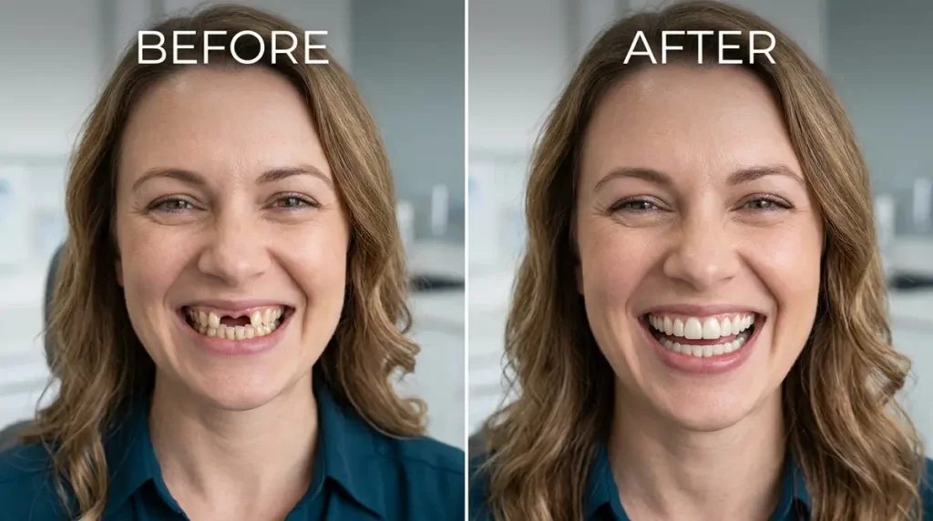 before and after dental implant smile results