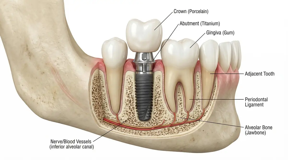 dental implant structure diagram showing implant components